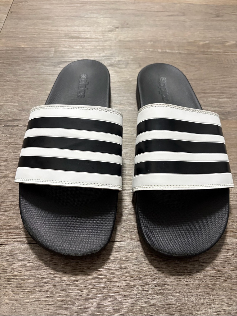 adidas Black and White Three-Stripe Slide Sandals